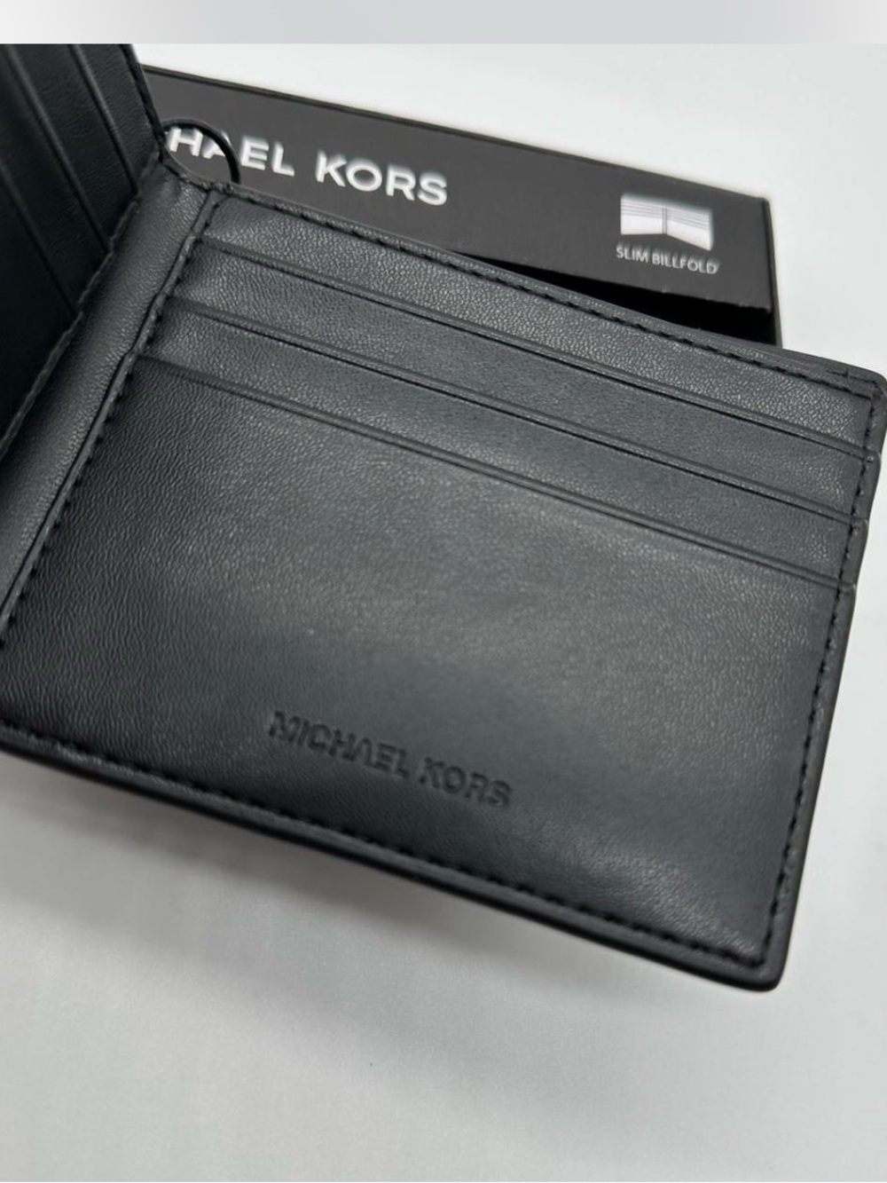 New Michael Kors Jet Set Logo Slim Billfold Wallet Black & Gray - Picture 4 of 7